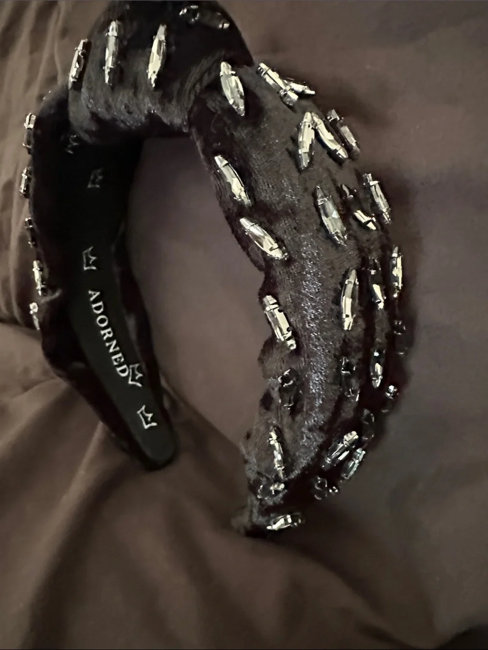 ADORNED Luxury Black Velvet Padded Headband with Crystal Accents